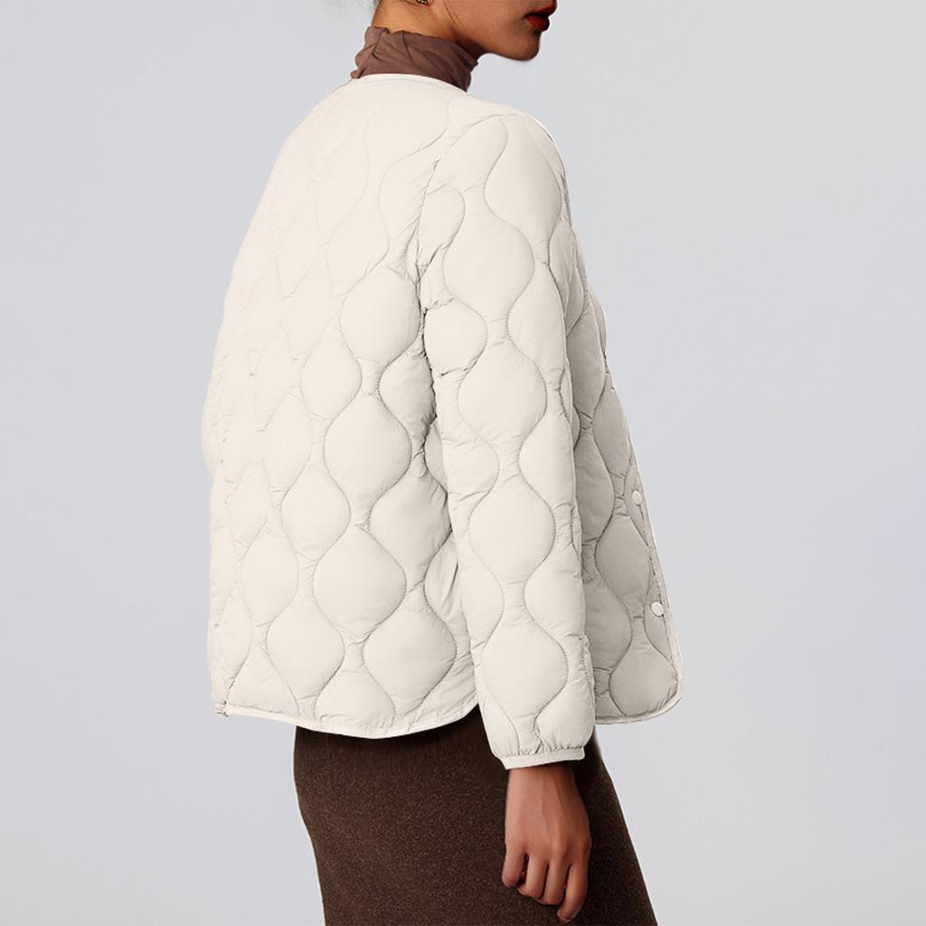 Women's Solid-color Fashionable Lightweight Down Cotton-padded Jacket, Warm Collarless Coat