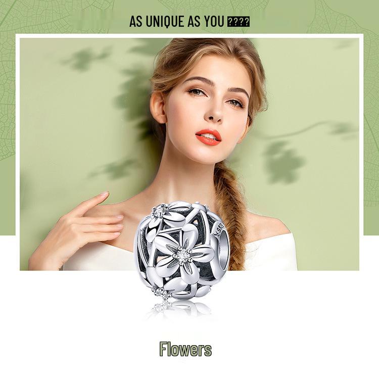 S925 Silver Flower-Shaped Oil Drop Bead Accessory SCC729