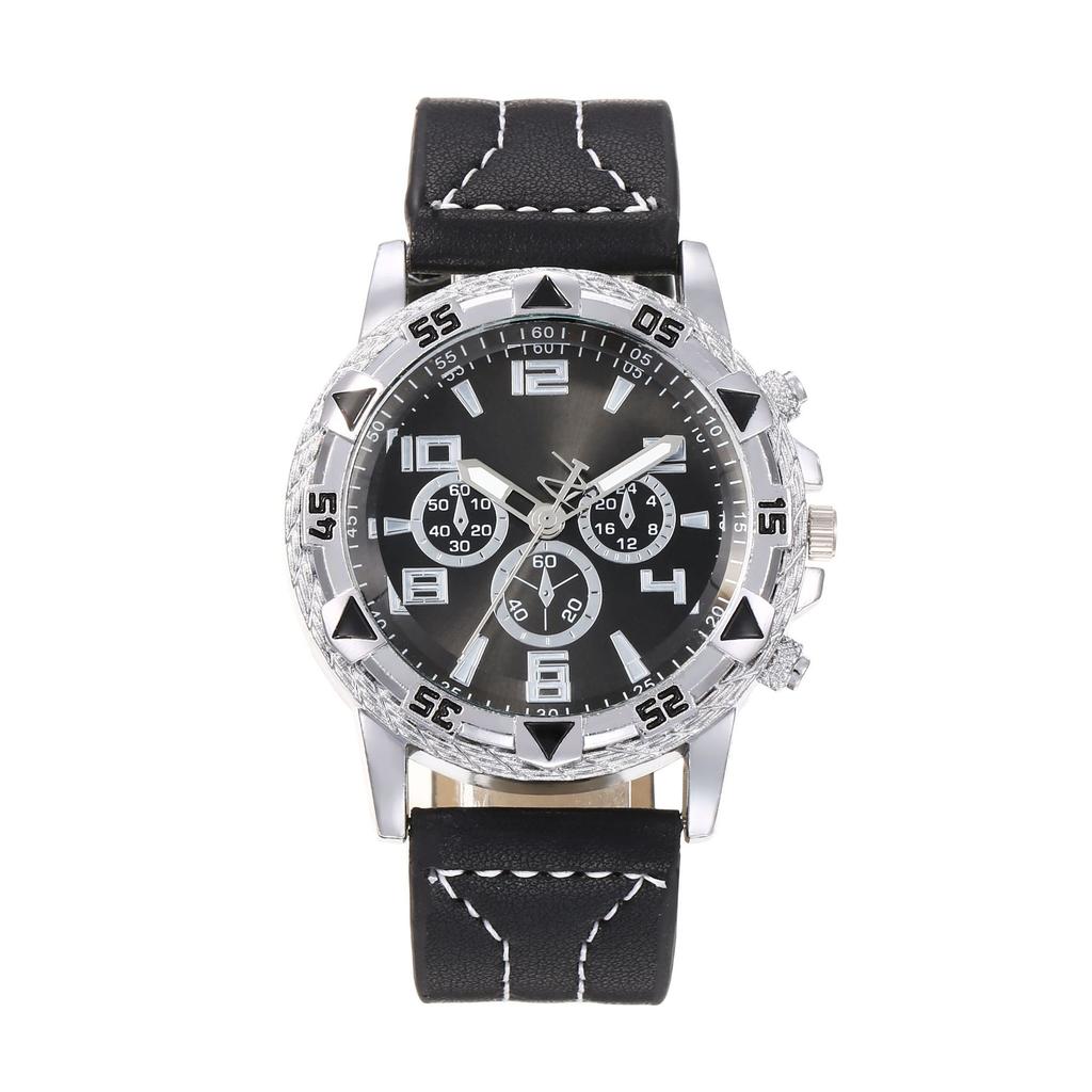 Men'S Watch Fashion Trend Business Fake Three-Eye Belt Men'S Watch Digital Face Quartz Watch