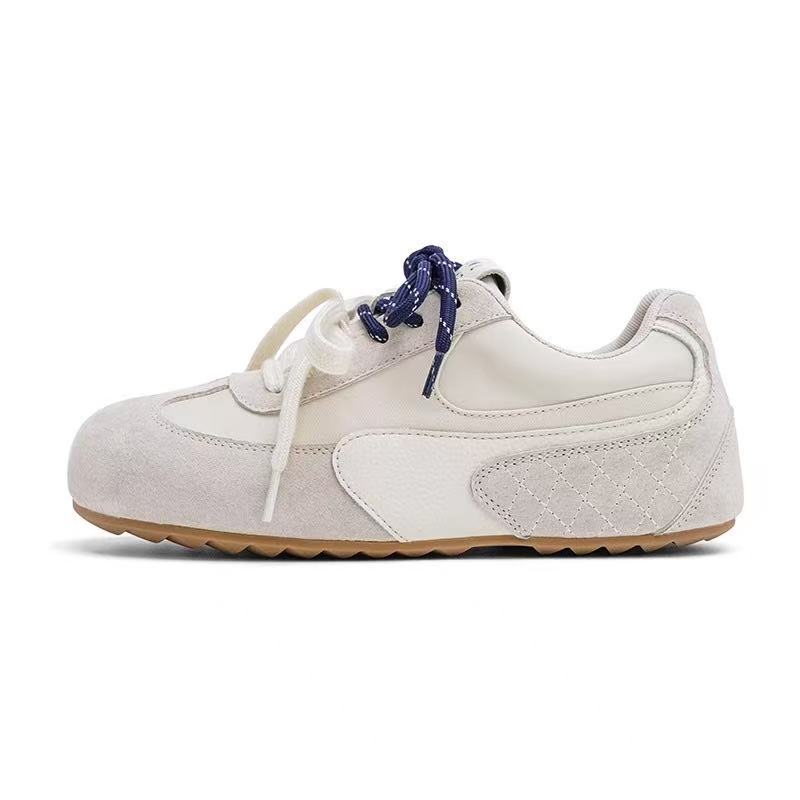 Sneakers women's French retro round head lace-up color matching Forrest Gump shoes comfortable and lightweight niche casual platform German training