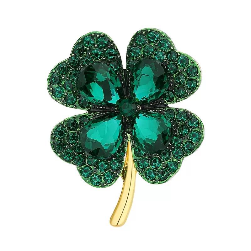 Lucky Green Four-Leaf Clover Brooch Women'S Trendy Versatile Corsage Temperament High-End Pin Suit Coat Accessories
