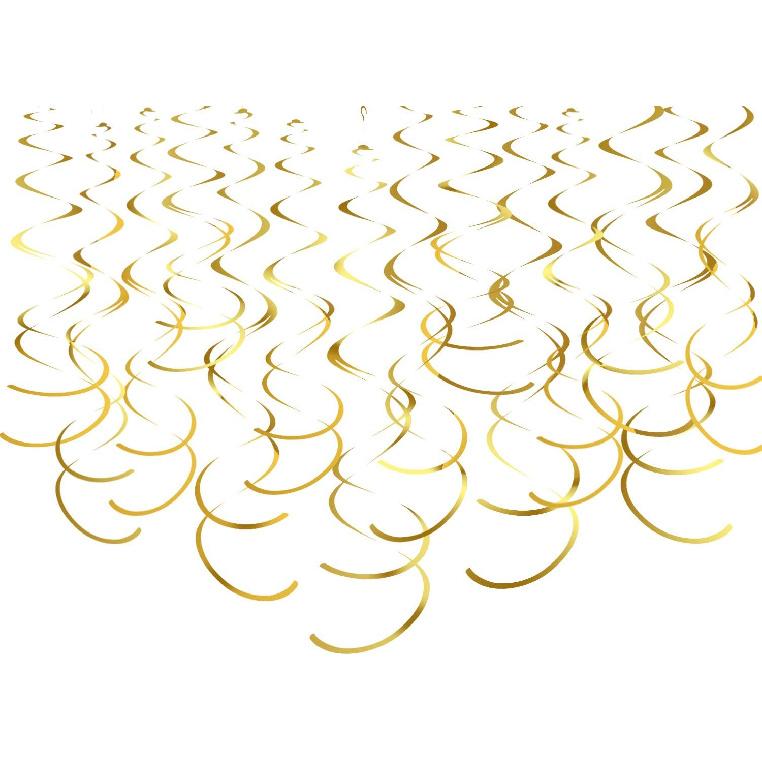 Gold Hanging Swirl Decorations Plastic Streamers Foil Swirls Ceiling Decorations Wedding Baby Shower Birthday Party Decorations, Pack of 30