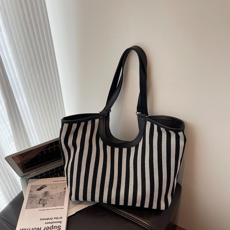 Vintage Handbag Striped Bag Women's Large Capacity Shoulder Bag