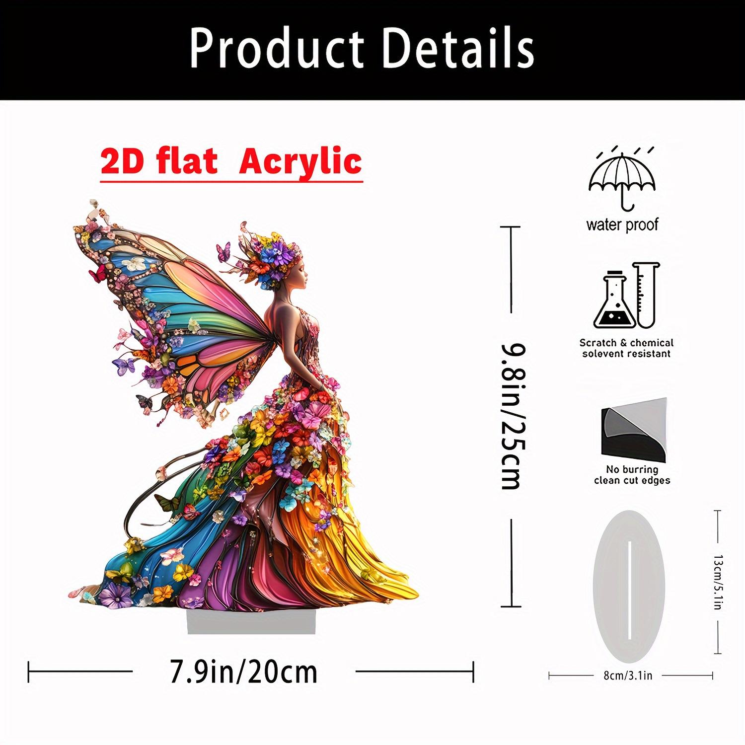 

Красочная фея-бабочка, со знаком, основанием, 2D, акриловым знаком, вдохновляющее настольное украшение, украшение для дома 20*25cm