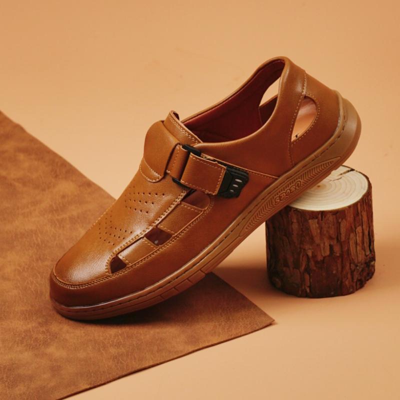 

Fashion High End Brand Men s Casual Sandals Wear-resistant Soles Summer Breathable Beach Shoes Commuting Men s Leather Perforated Shoes 38 коричневый