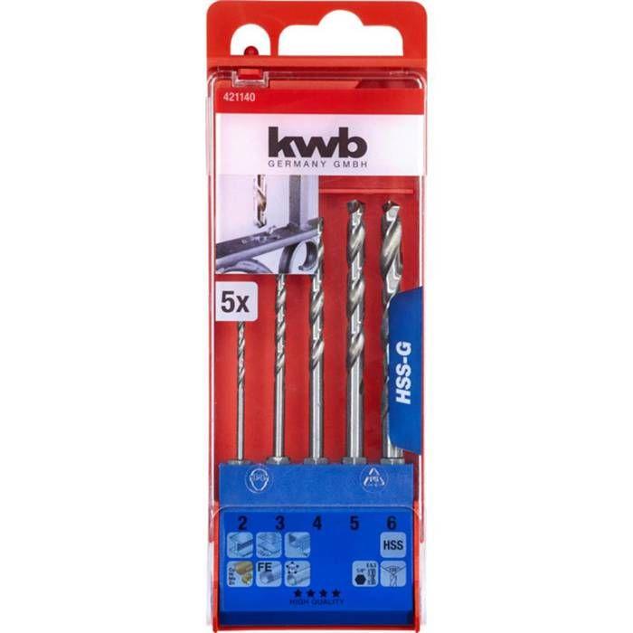 Kwb 421140 HSS Jeu De Forets Pour Le Métal 5 Pièces 2 Mm, 3 Mm, 4 Mm, 5 Mm, 6 Mm DIN 1412 C 1/4 (6,3 Mm) 1 Pc(s)