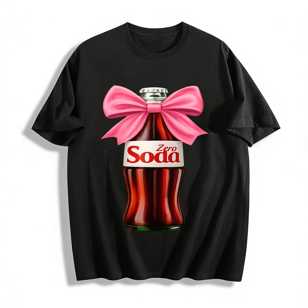 

Забавная футболка с принтом Zero Soda и бантом, повседневная, унисекс, свободная, дышащая, в ретро-стиле, топ, футболка из чистого хлопка XXS