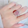 Korean Style Minimalist Pink Zircon Square Adjustable Ring for Women