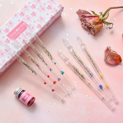 1 Set Tintenstift Dried Flower Design Collection Handgefertigter Kristallglas-Signaturstift für Kalligraphie