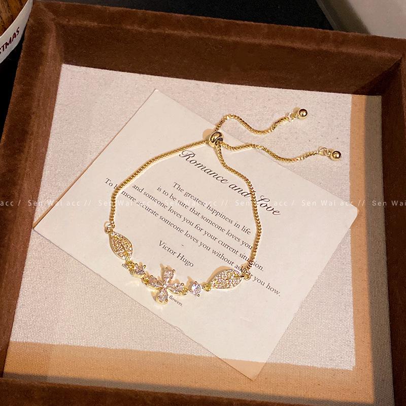 Micro-inlaid Zircon Flower Bracelet Women's Bracelet Pull-out Adjustable Jewelry