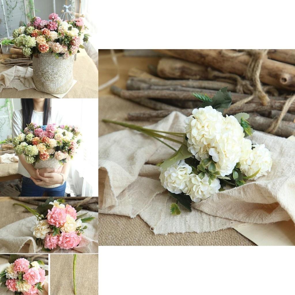 10 Heads Artificial Silk Hydrangea Fake Flowers Bouquet For Elegant Home Decor