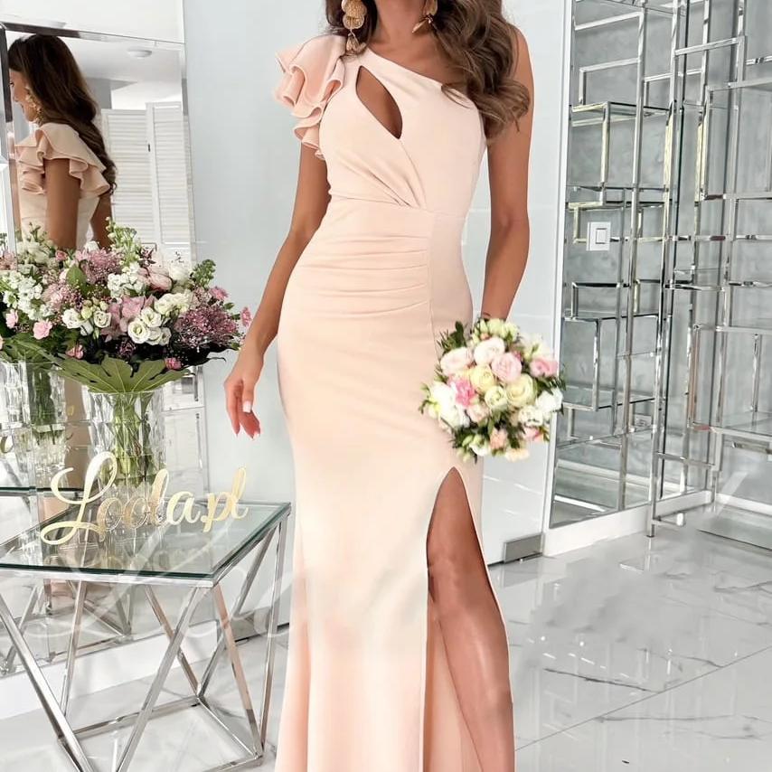Damklänning Kvällsklänning Sexig Off-shoulder Slits Enfärgad Elegant Röd Fest Svart Enkel Långklänning för Kvinna
