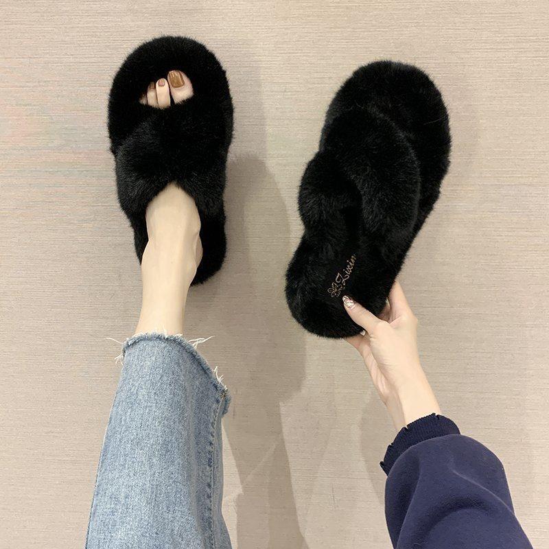 New Cotton Word 2025 Internet Celebrity Mao Mao Slippers Autumn and Winter Versatile Warm Slippers Wear Thick Women's Home Pink