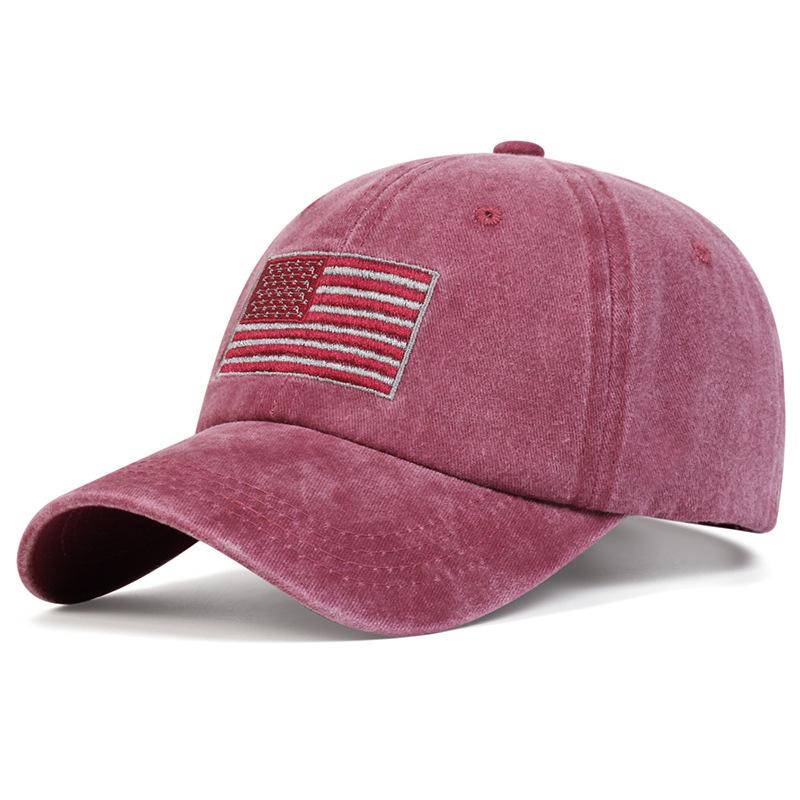Washed vintage letter baseball cap versatile for men and women, American flag pure cotton hat