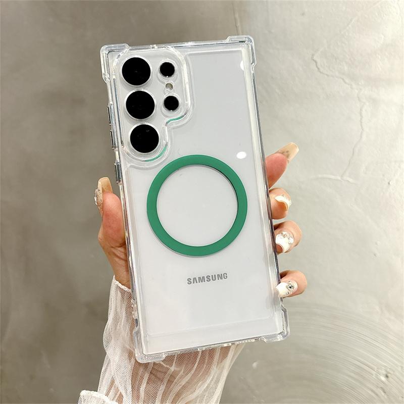 For Magsafe Transparent Magnetic Phone Case For Samsung Galaxy S25 S22 S23 S24 Ultra Plus Wireless Charging Cover Clear Case