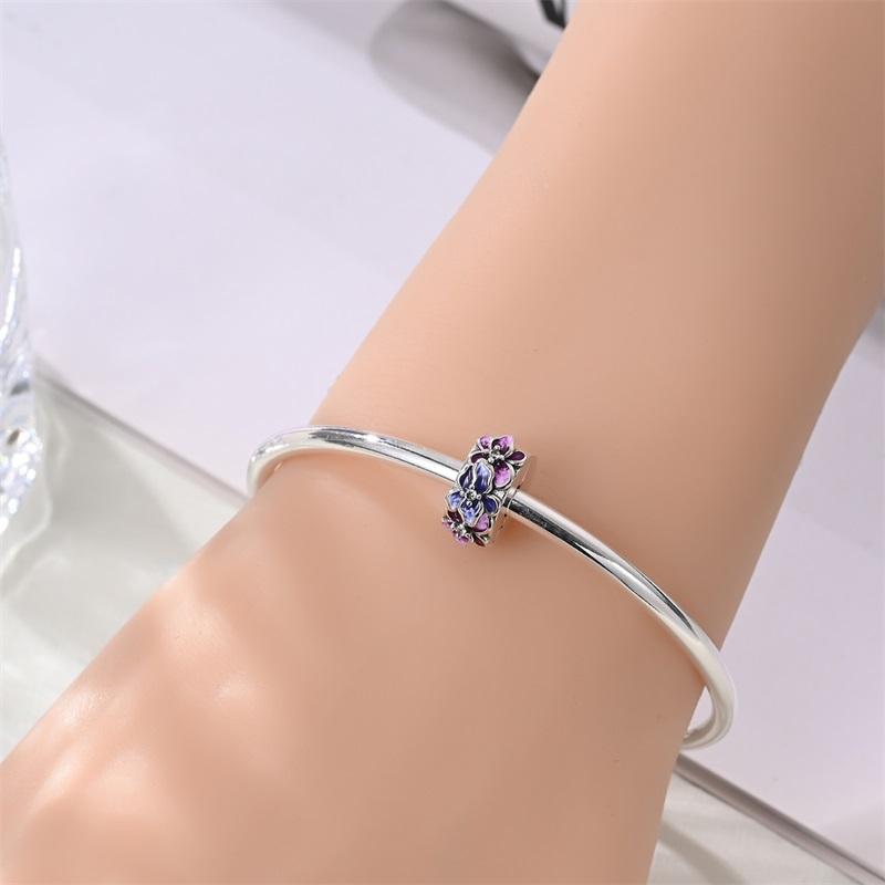 100%Stering Copper Iris Clasp Clip Purple Flower Safety Buckle Charms Bead Fit Original Bracelet Diy For Women Jewelry