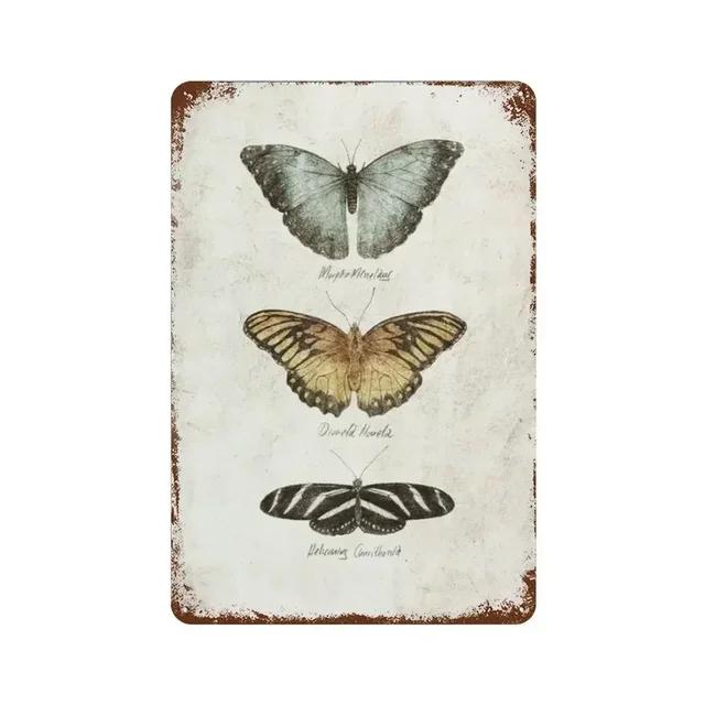 Vintage Butterfly Insect Plant Collection Chart Metal Tin Sign Retro Aesthetic Art Decor for Living Room Wall Home Decor Poster