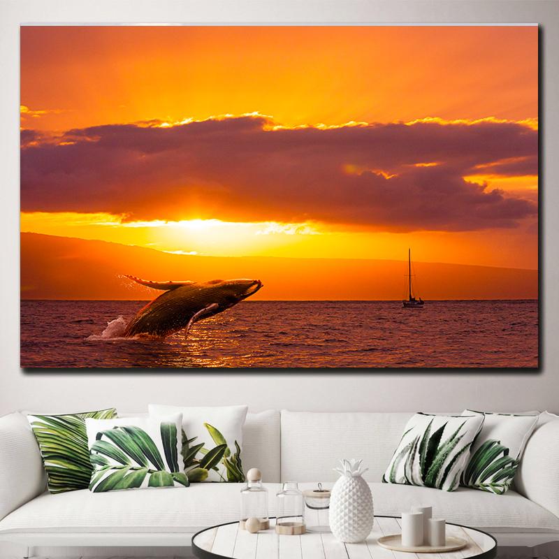Natural Blue Whale Fish Tail Canvas Painting Wall Art Seascape Animal Killer Whale Posters and Prints for Living Room Home Decor