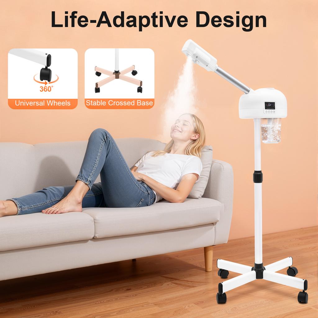 LCD Ozone Facial Steamer Height Adjustable Sprayer 360° Rotatable Movable Skin Care Equipment for Clean Skin, Beauty Salon, Spa