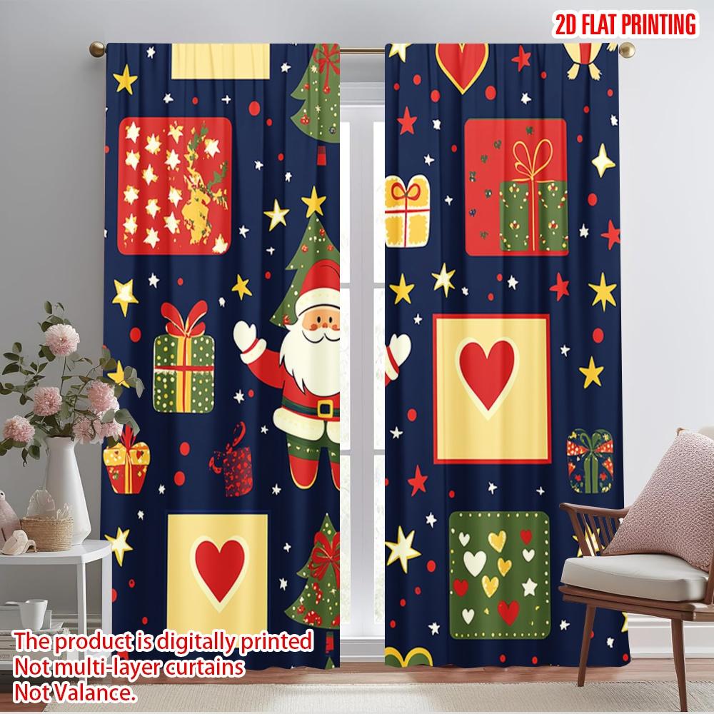 

2pcs,2D plane printing Window Curtain Christmas Tree Santa Gift Stars (3) Versatile 100% Polyester (without rod) Home Decor for 52.50×116.00 CM 2pcs
