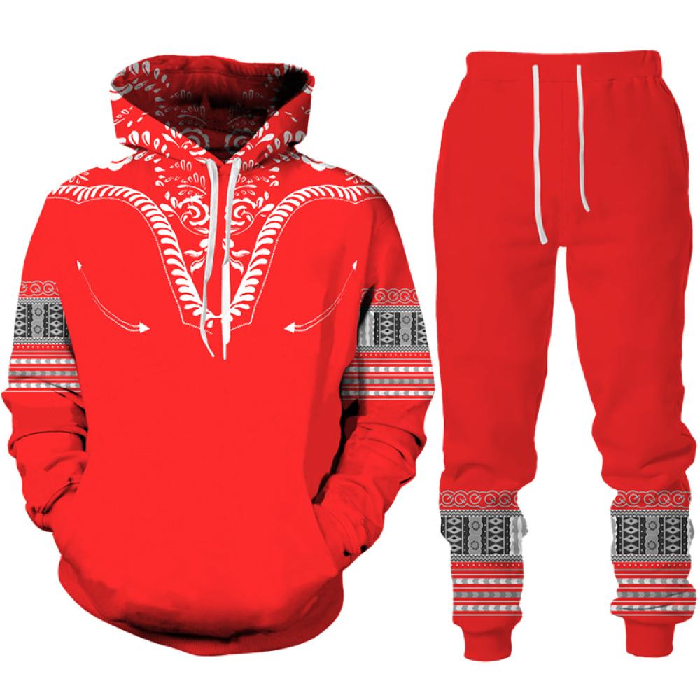 Afrikanischer Dashiki-Hoodie/Anzug für Herren, lässig, 3D-gedruckt, Ethno-Stil, Sweatshirt, Hose, Set für Herren/Damen, Folk-Custom Streetwear-Trainingsanzug