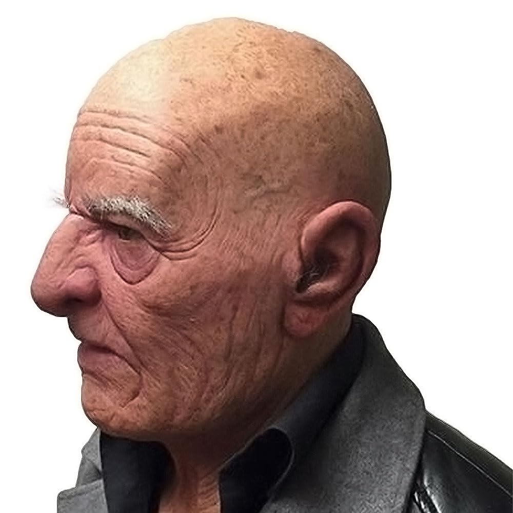 Halloween Scary Bald Old Man Simulated Grandpa Latex Funny Masquerade Props Old Man with White [neckgeart] Mask, Headgear, (Bald Eyebrows)