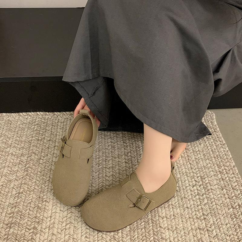 

Обувь Boken женская весна 2024 года, новые ретро универсальные туфли с плоской подошвой и одной педалью Doudou, мягкие одинарные туфли 35 хаки