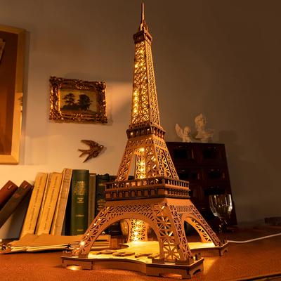 3D-Puzzle für Erwachsene, DIY-Bausatz mit LED-Licht, Eiffelturm aus Holz, Bastelset, Architektur-Spielzeugset, Denksport-Geschenke