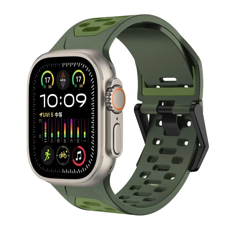 

Silicone Strap For Apple Watch Band Ultra 3/2 49mm 11 10 9 8 7 46mm 45mm Breathable two-color Bracelet iWatch 6 5 4 SE 44mm Belt S11-10 46mm 44 45mm армия зеленый