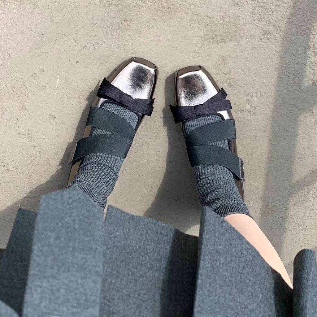 Sheepskin version~ Korean bow leather ballet Mary Jane single shoes women's platform loafers black small leather shoes