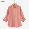 ZANZEA Damen Umlegekragen Locker 3/4-Ärmel Einfache Bluse