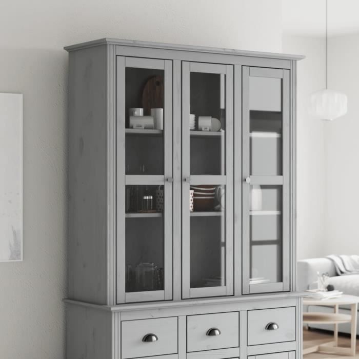VidaXL Armoire avec portes vitrées BODO gris bois de pin massif 355079