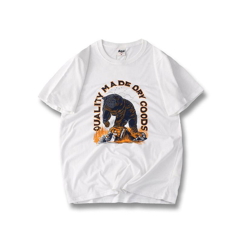 American Retro Print Pure Cotton Short-Sleeved T-shirt Men's Summer Trendy Base Shirt Export Cattle Goods White Cotton T-shirt