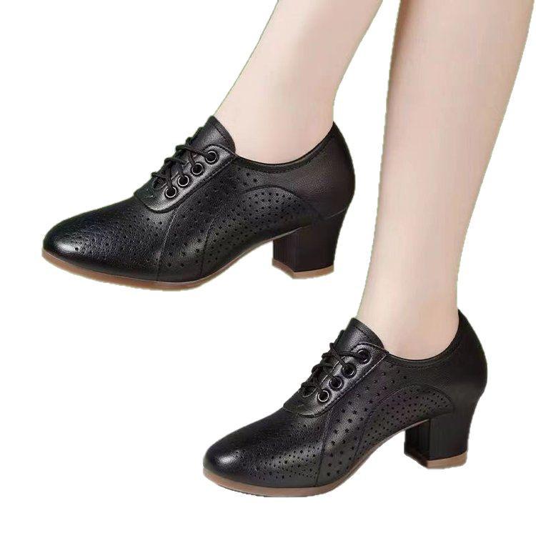 Breathable Women's Medium High Heel Leather Dance Shoes - Summer Collection