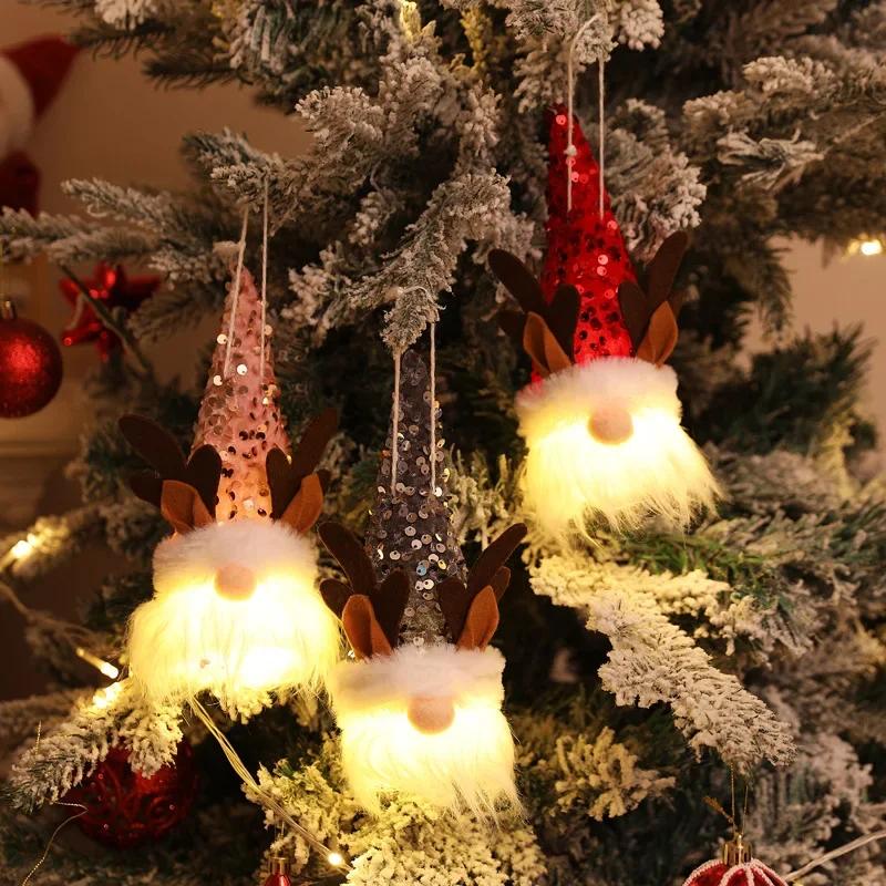 Christmas Party Decoration Supplies Sequins with Lights Doll Christmas Glowing Doll Pendant Fashion Accessories