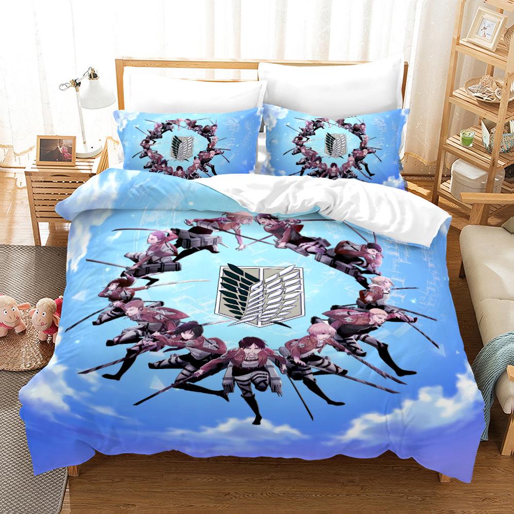 

3D Digital Printing Three-Piece Set Attack Giant Animation European And American Size Quilt Cover Pillowcase Diy 135*200/50*75*2