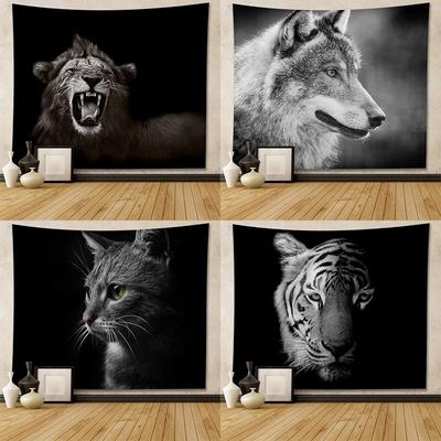 Home Decoration Black and White Animal Series Tapestry Wall Decoration Background Cloth Lion Tiger Cat Wolf Bear