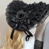 Woven Straw Lace Hat with Dark Series Design and Large Bowknot Elegant Bonnet Hat For Women Theme Parties and Halloween