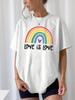 Crew Neck Short Sleeve Love Is Love Rainbow Heart Colorful Pride Print Soft Casual Tees For Spring Summer Gift Multicolors