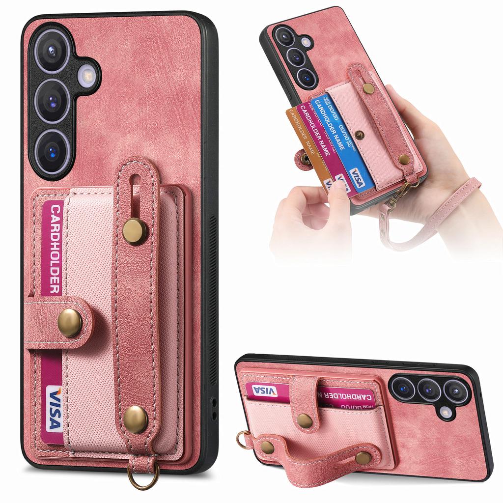 Wristband Cards Solt Leather Wallet Case For Samsung Galaxy S24 Ultra S23 S22 Plus S21 FE A04 A14 A24 A34 A54 A15 A25 A72 A73