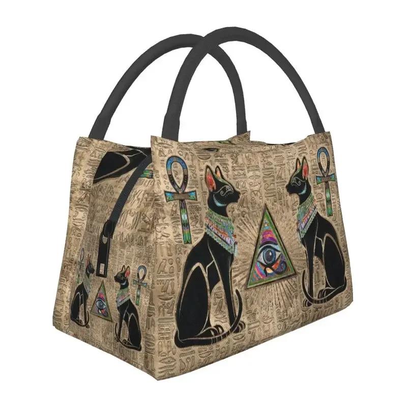 Egyptian Cat Goddess Bastet Insulated Lunch Bags for Outdoor Picnic Ancient Egypt Symbol Waterproof Thermal Cooler Lunch Box
