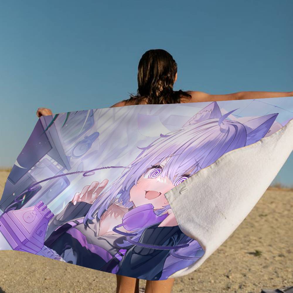 N-Nekomata Okayu Cartoon Microfiber Blanket Quick Drying Beach Towels Oversized Printing Super Absorbent Pool Towel Blanket