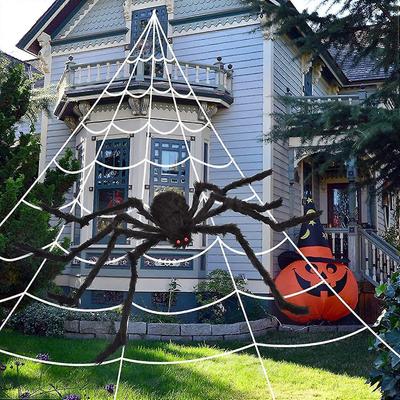 200" Halloween Spindelvæv + 59" Kæmpeedderkop Dekorationer Falsk Edderkop Med Trekantet Kæmpe Spindelvæv Til Indendørs Udendørs Halloween Dekorationer uu