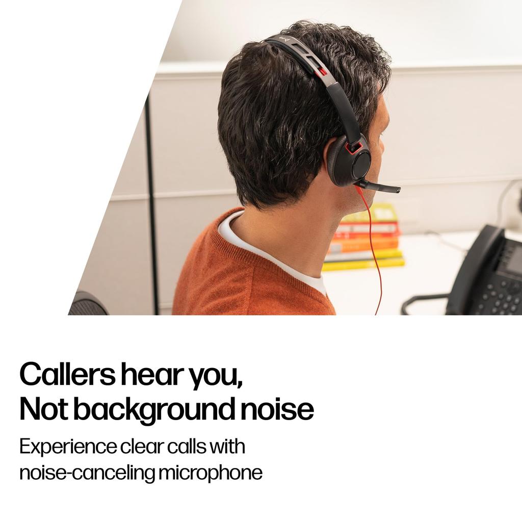 Poly Blackwire 5220 Wired Headset Noise with for Web Conferencing Plantronics Polycom 9P7X6AA (USB-C & 3.5mm Connection, Cancelling, Microphone,