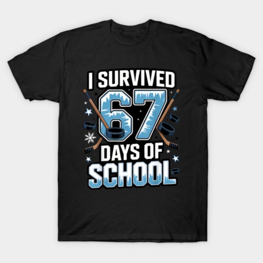 I Survived 67 Days Of School T-shirt For Men Women 100% Cotton T Shirts Short Sleeve Tops 1110-4