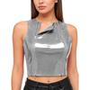 Ladies Glossy PU Leather Crop Top S-3XL Front Double Zippers Sleeveless Slim Tank Top for Club Rave Party Nightwear