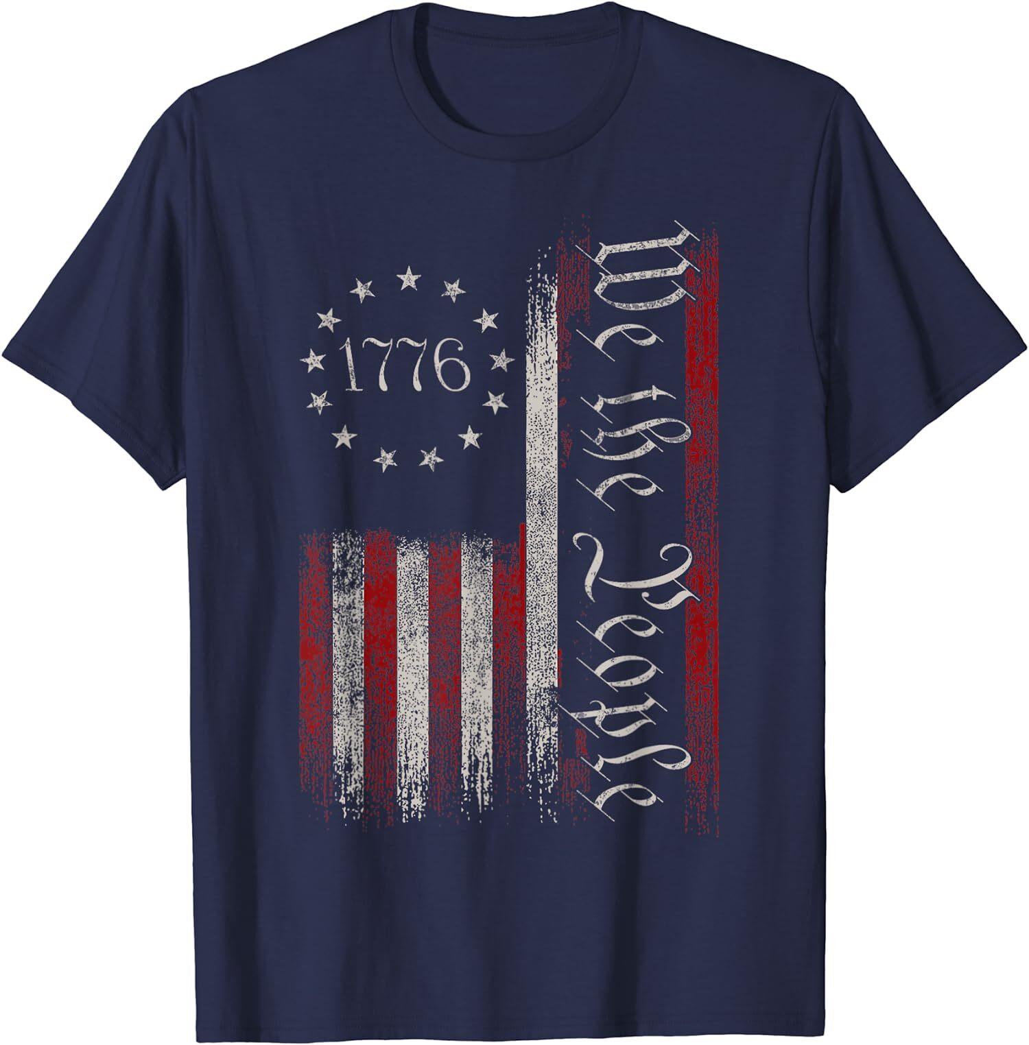 American Flag Patriotic 1776 We The People USA Gift Unisex T-Shirt S разноцветный