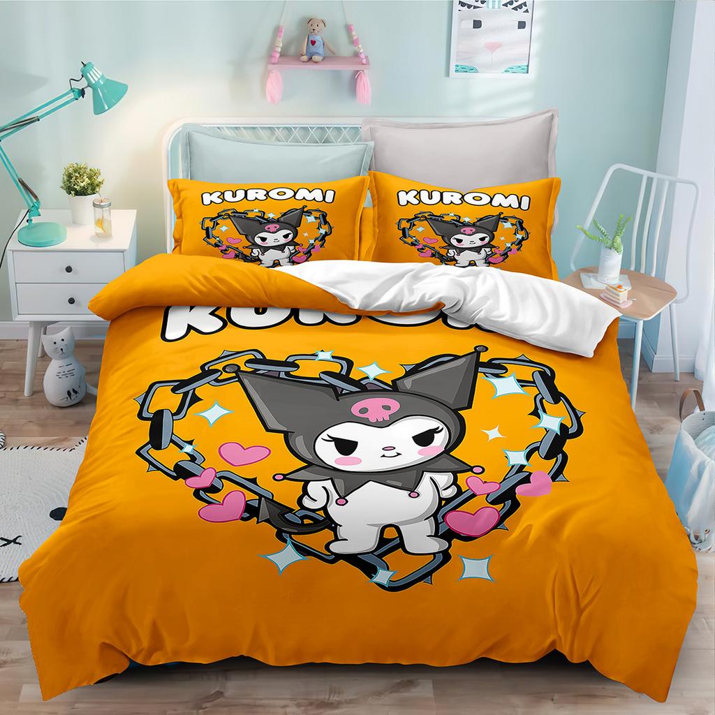 Cute Cartoon Kulomie Print Quilt Cover Pillowcase 3D Digital Printing Three-Piece Set