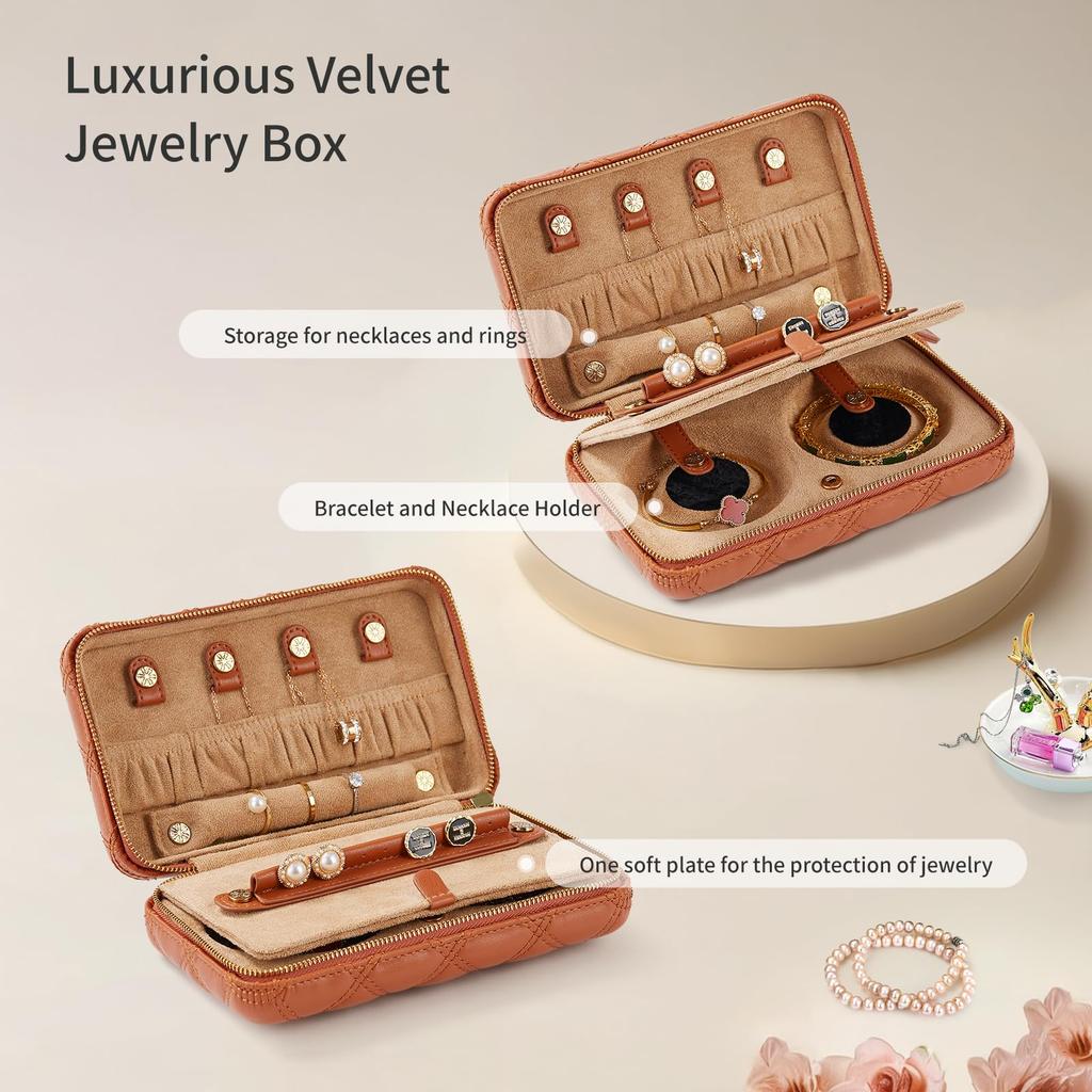 Travel Jewelry Box Diamond Quilted Leather Travel Jewelry Jewelry Organizer for Gift for Women and Girls Vee&In. Organizer, Case,