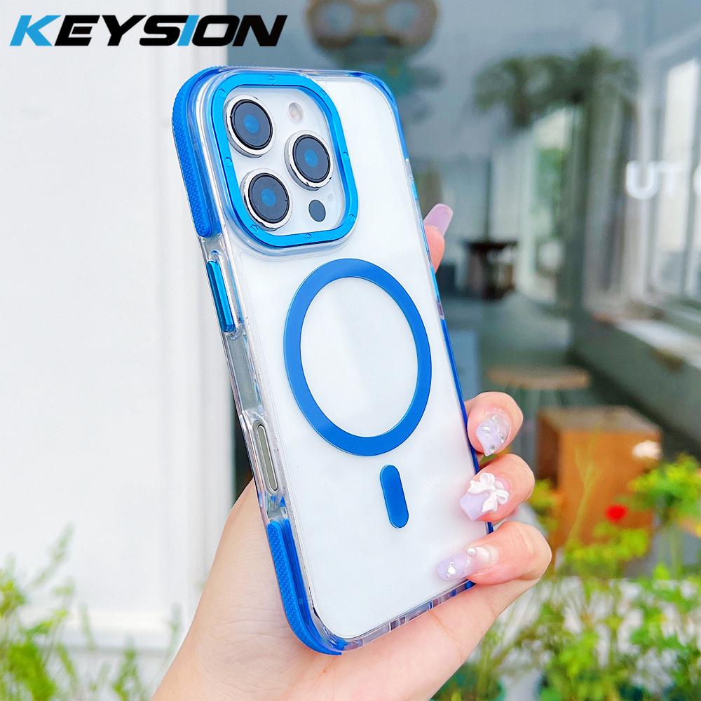 KEYSION Transparent Magnetic Case for MagSafe for iPhone 16 Pro Max Wireless Charging Shockproof Phone Cover for iPhone 16 Plus